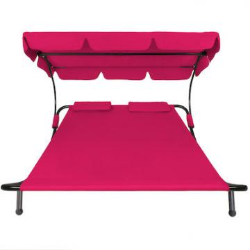 Bain de Soleil avec 1 auvent et 2 oreillers Lit de jardin extérieur / Rose