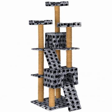 Arbre à chat griffoir grattoir jouet geant 2 grottes 169cm pour chats / Gris/Noir