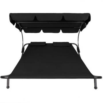 Bain de Soleil avec 1 auvent et 2 oreillers Lit de jardin extérieur / Noir