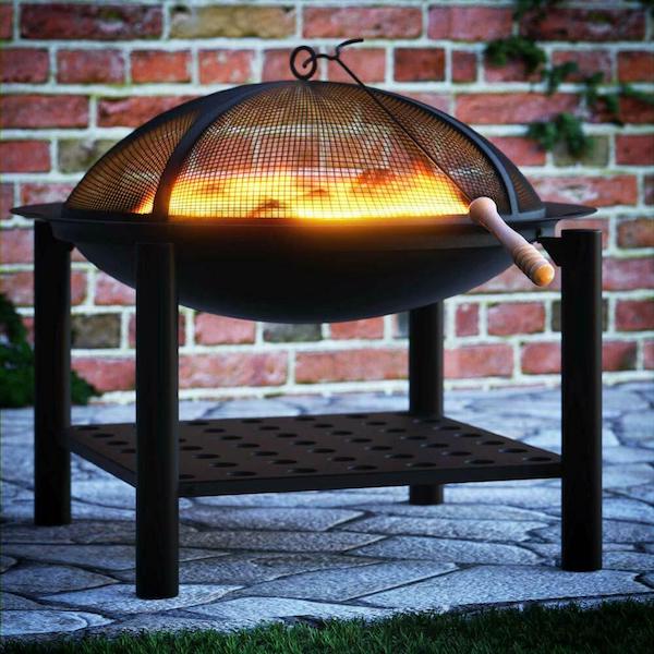 Brasero Jardin Avec Cheminée BBQ Collection - 134x44,5 Cm, Acier, Rangement Bois, Plateau Amovible